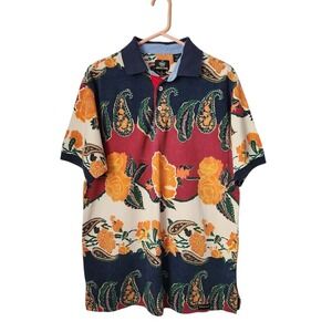 JOHNNY LAMBS Paisley Floral Polo Shirt Retro Grandpacore Preppy L